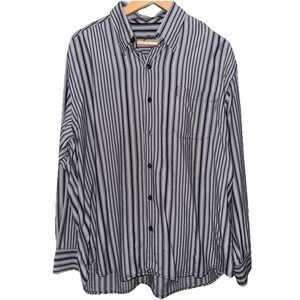 Tommy Bahama Silk‎ Blend Mens Gray Black Striped Long Sleeve Button Up Size XL